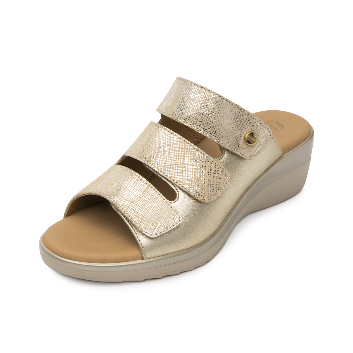 Sandalia Cuña Baja Flexi para Mujer Estilo 116022 Oro