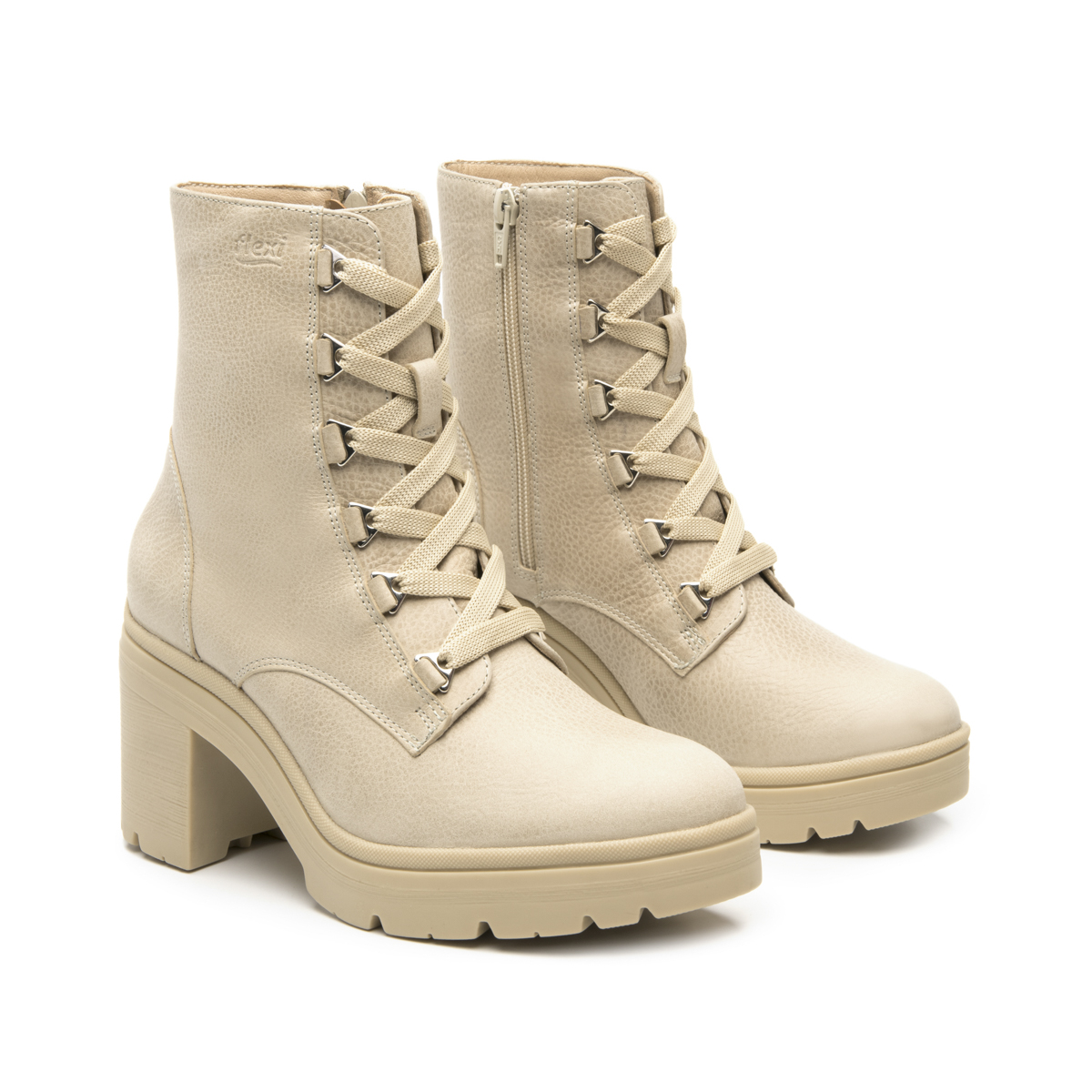 Bota Militar Flexi para Mujer con Cierre Interno Estilo 119607 Beige