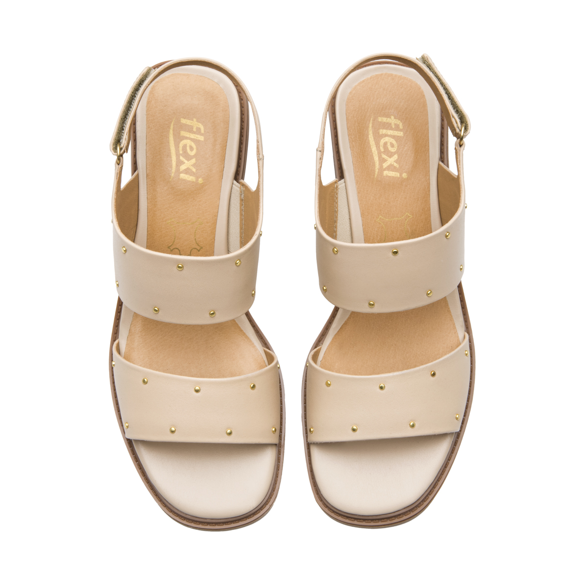 Sandalia Tacón Medio Flexi para Mujer Estilo 128407 Crema