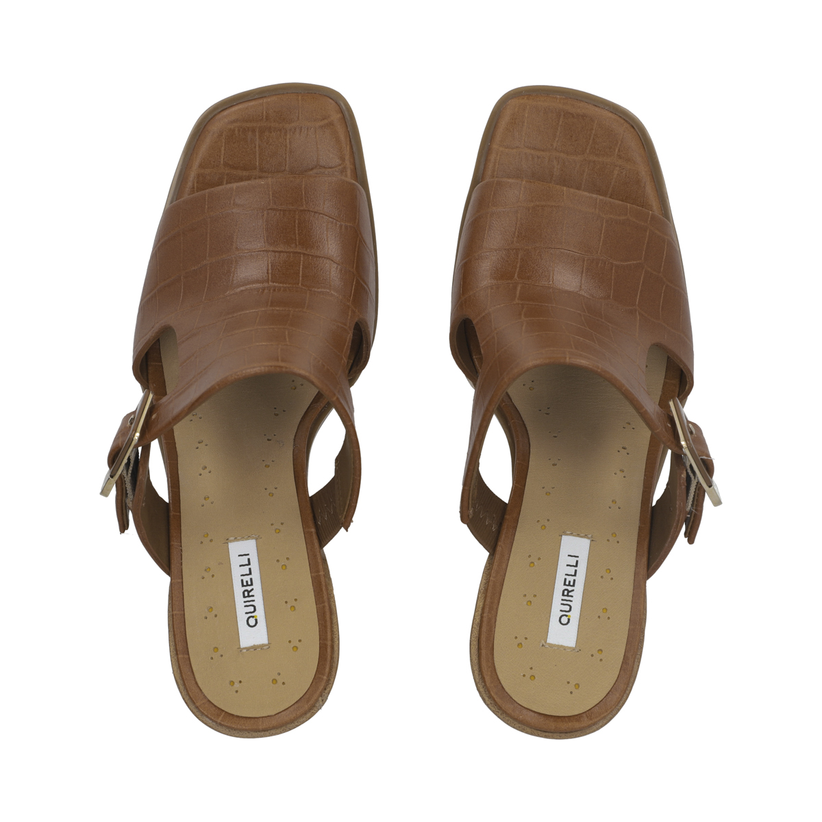 Sandalia de tacón en piel color tan Quirelli estilo 302601