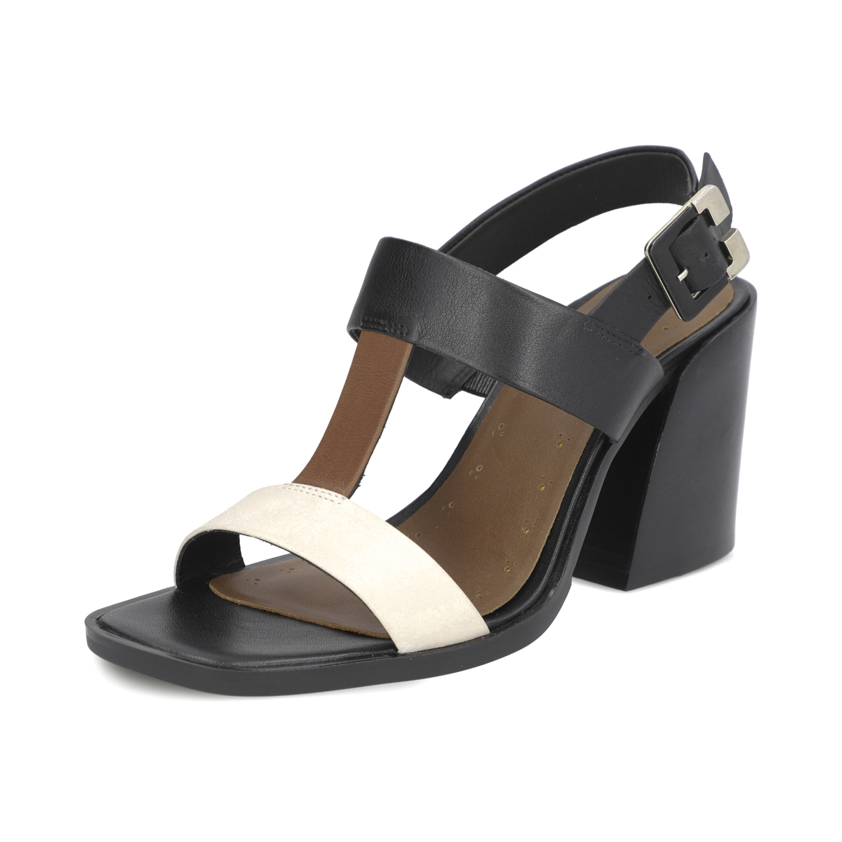 Sandalia de tacón en piel color negro y multicolor Quirelli estilo 302602