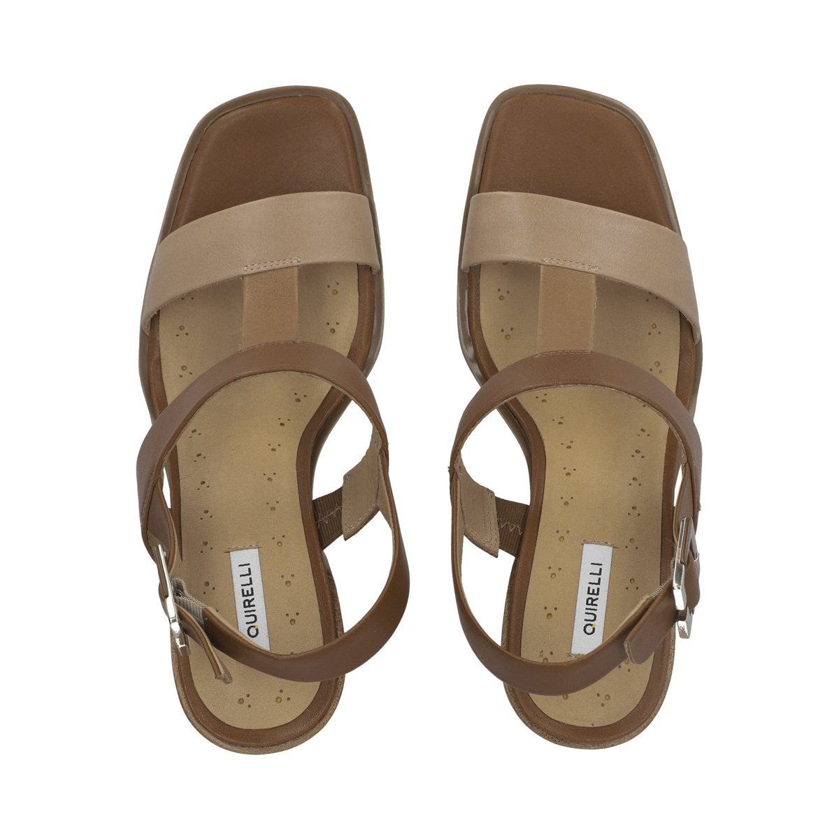 Sandalia de tacón en piel en 3 tonos color tan Quirelli estilo 302602