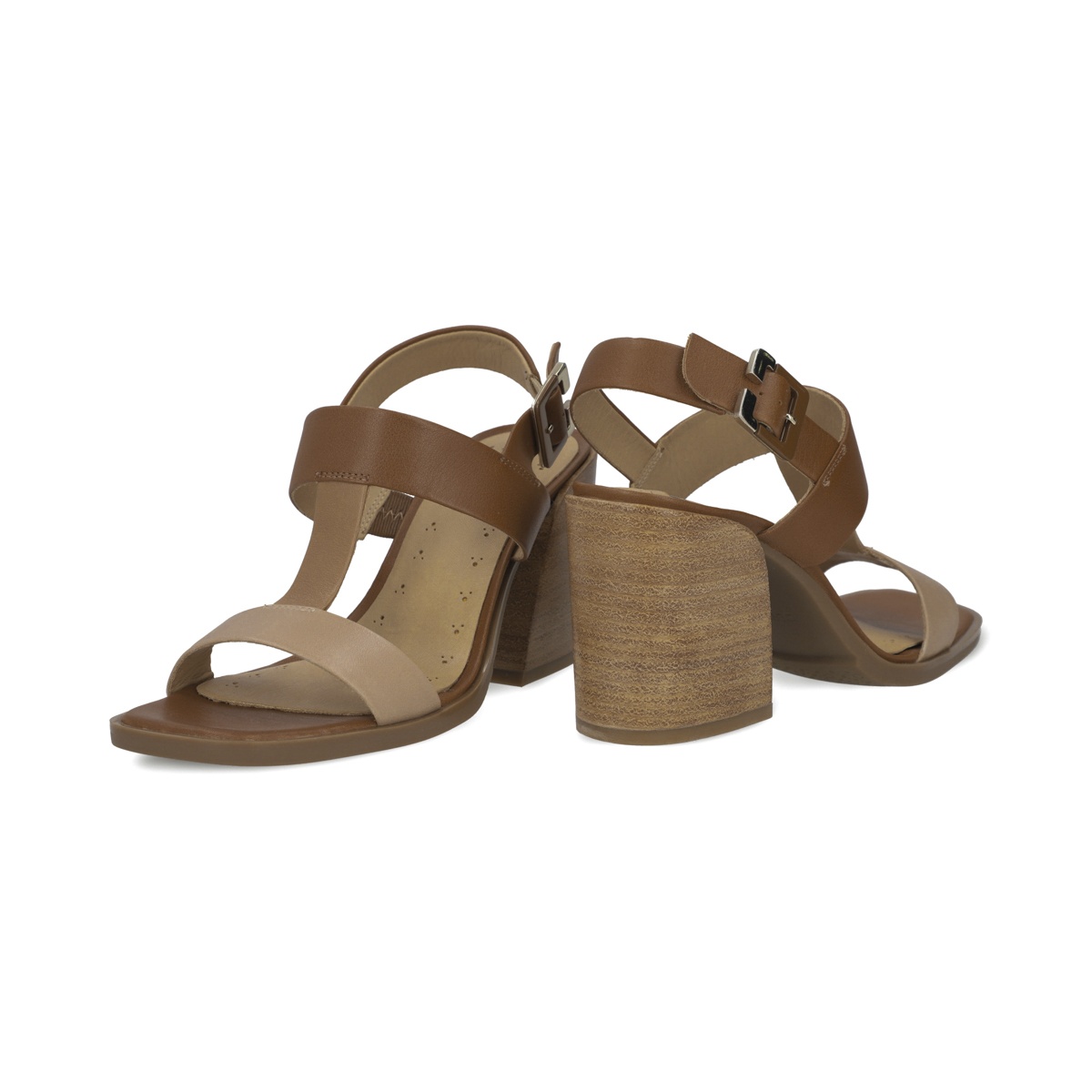 Sandalia de tacón en piel en 3 tonos color tan Quirelli estilo 302602
