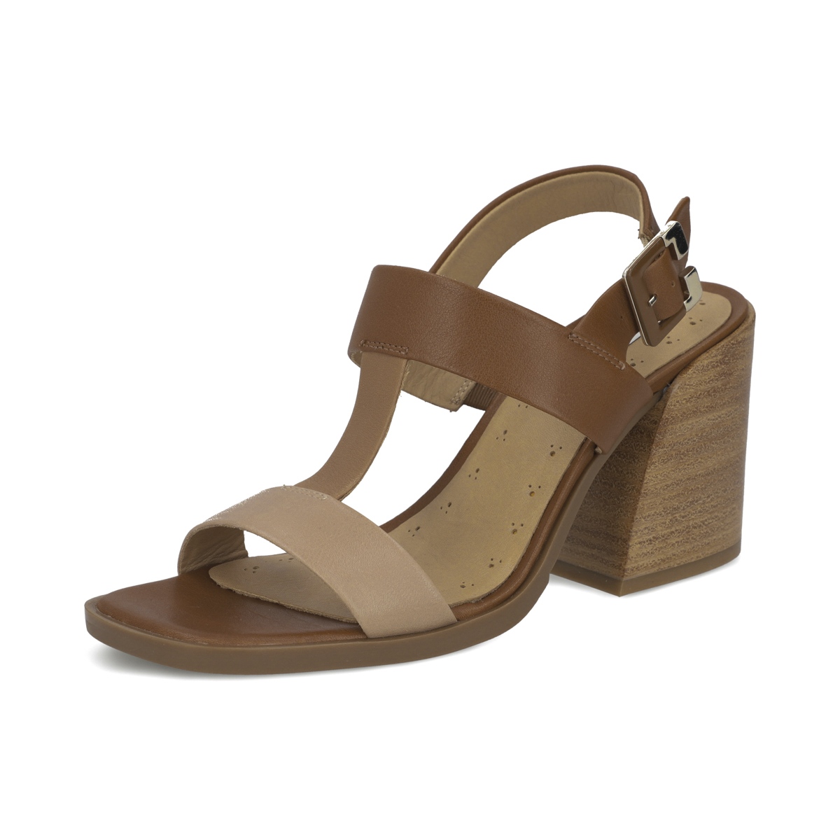 Sandalia de tacón en piel en 3 tonos color tan Quirelli estilo 302602