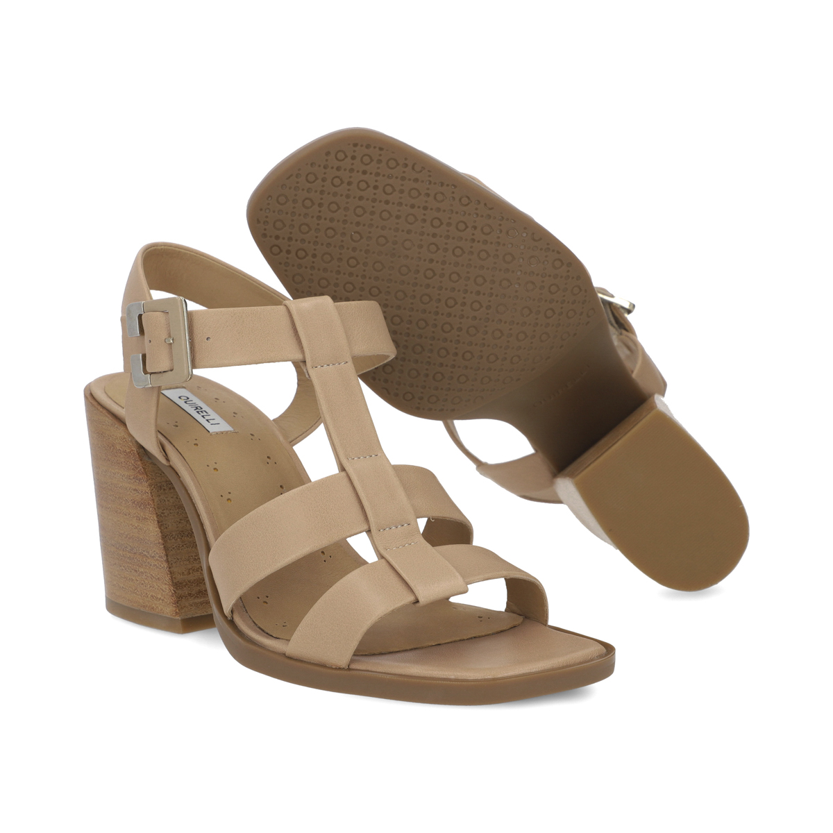 Sandalia de tacón en piel color nude Quirelli estilo 302603