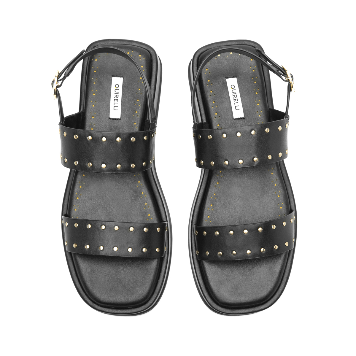 Sandalia flatform con estoperoles en piel color negro Quirelli estilo 303101